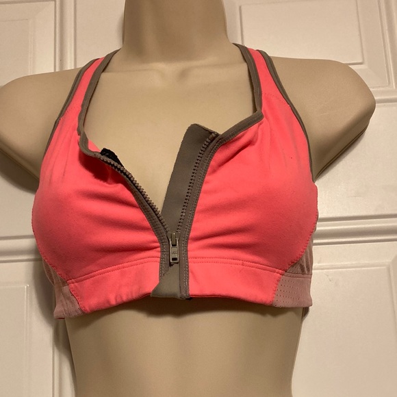 VICTORIAS SECRET VSX Zip Front Racerback Sports Bra Peach Orange Small Petite - Picture 3 of 15